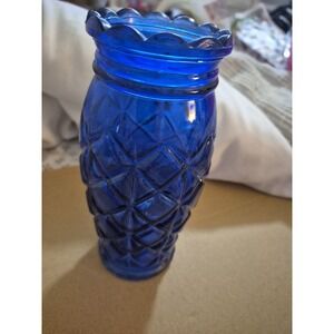 Cobalt Blue Diamond Cut Glass Vase Vintage Lot Of 3
